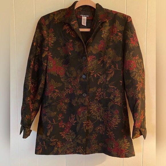 Jones New York Jacket Blazer Women’s 4 Black Multicolored Autumn Floral - Picture 1 of 6